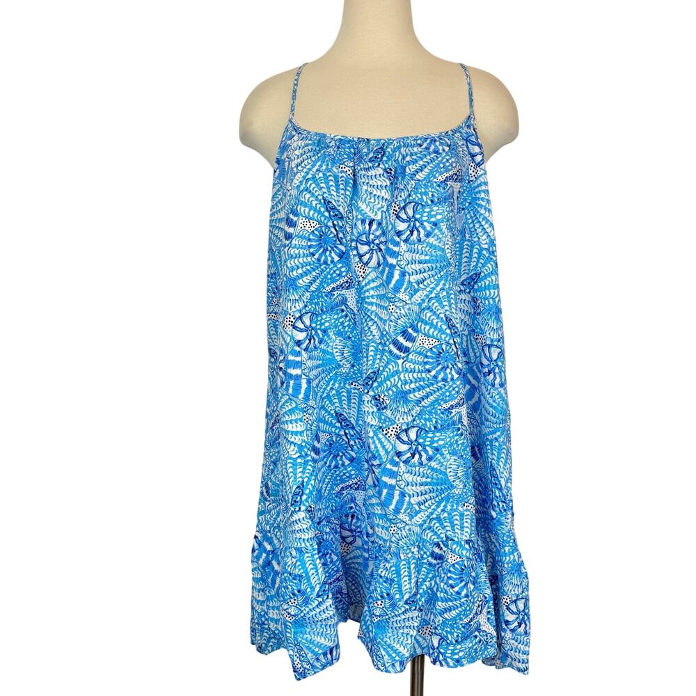 Lilly Pulitzer Jayden Linen Mini Shift Dress in Amalfi Blue By The Seashore XL